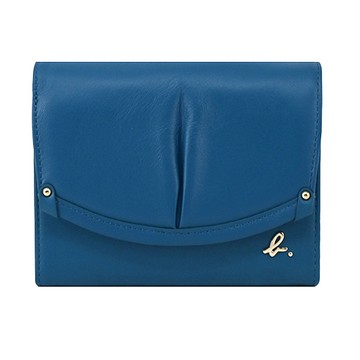 agnes b. 圓弧抓皺翻蓋短夾-土耳其藍