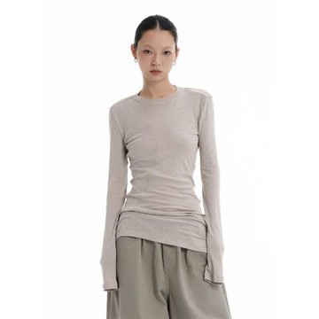 LINY LIBERTY 24SS 設計感修身圓領天絲羊毛長袖上衣打底女T恤