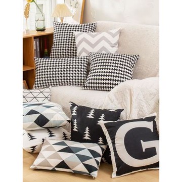 北歐客廳沙發抱枕床頭靠墊套黑白毛絨布抱枕套現代簡約千鳥格絨布