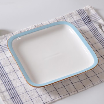 陶瓷正方形盤子手繪釉下彩平底淺盤西餐盤牛排盤酒店餐廳飯店餐具