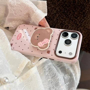 軟萌小熊蝴蝶結適用蘋果17pro 手機殼iphone18pm支架15軟套16少女
