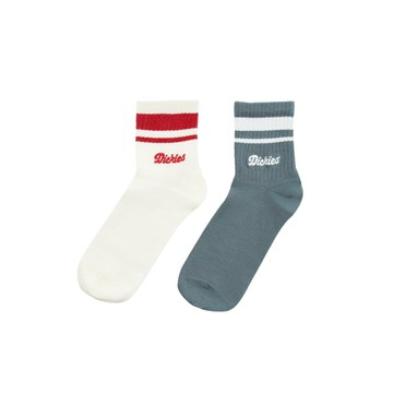 Dickies男女款白藍色純棉線型設計品牌刺繡Logo中筒襪(二雙入)|DK0A4Z8AG70