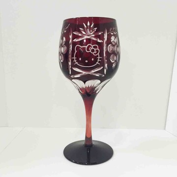 【震撼精品百貨】Hello Kitty 凱蒂貓~玻璃切割高級紅酒杯-紅色