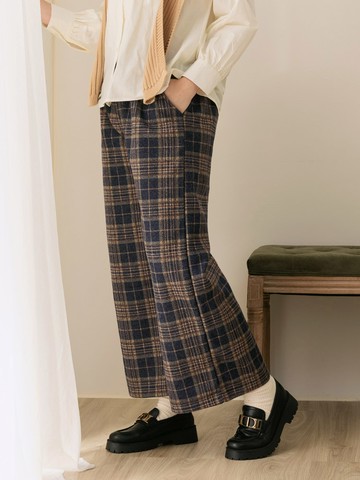 磨毛蘇格蘭格紋時髦八分寬褲