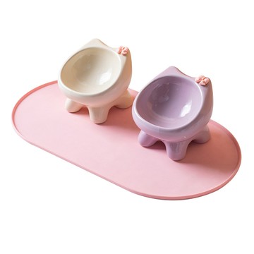 餐碗 高腳陶瓷斜口寵物碗雙碗餐墊組