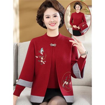 中老年女秋裝針織外套毛衣洋氣套裝媽媽裝秋冬季兩件套開衫上衣服