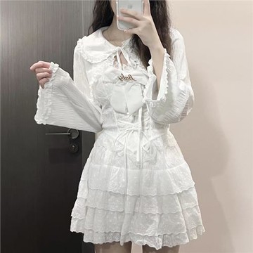 奶糖兔辣妹罩衫防曬套裝小眾設計短裙甜酷少女y2k蕾絲吊帶哥特