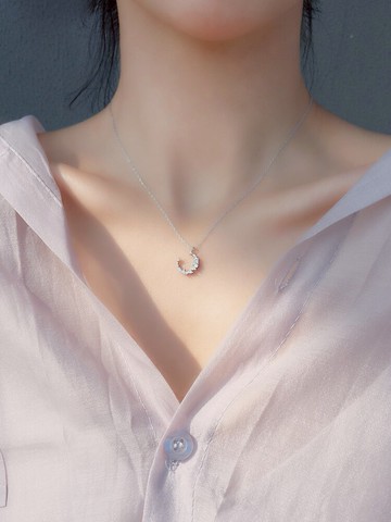 小麋人925精致氣質不規則閃鉆月亮月牙純銀項鏈鎖骨鏈禮物學生女