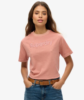 Superdry Women's Embroidered Core Logo Boxy Loose T-shirt Pink Size: 8