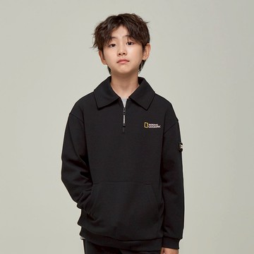 童裝 ESG圖案長袖帽T - 炭黑色