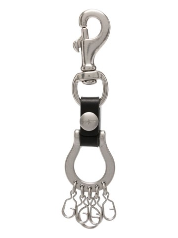 Discord Yohji Yamamoto - logo-engraved metal keychain - women - Metal/Calf Leather - One Size - Black