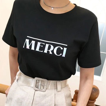 ANNAS 正韓 MERCI 雷射 字母 T 短袖 上衣 棉T 光澤 閃閃 帥氣 個性 顯瘦 合身 性感 百搭 韓國