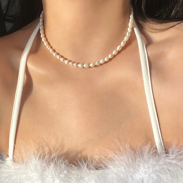 天然淡水珍珠項鍊 不鏽鋼材質  不褪色  夏季風格配件