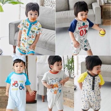 短袖連體衣 多花色休閒兔裝連身衣 滿印插肩休閒爬衣90042