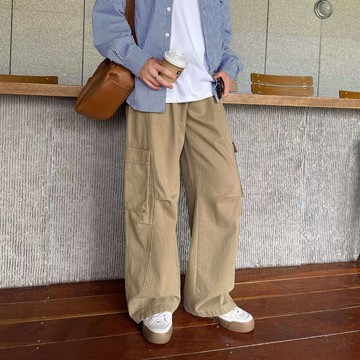 美式復古百搭休閒褲男秋冬新款設計感寬鬆工裝闊腿拖地褲子男