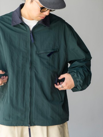 Jacket 復古拼色翻領拉鏈工裝外套 日系寬鬆短款設計口袋風衣夾克