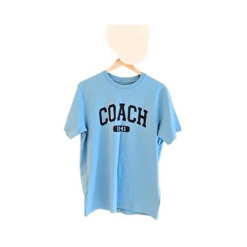 [平輸版] 【COACH】寧靜灰藍色COACH品牌圖印純棉圓領短袖T恤(男版XS/S/M) 真品平輸