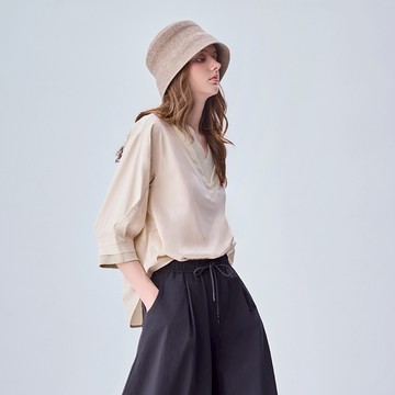 V領拼接長版上衣