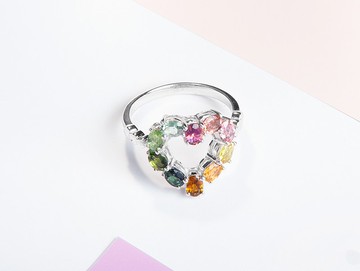 Edith & Jaz • 碧璽石甜心縷空純銀戒指