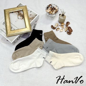 【HanVo】睫毛彎彎舒適棉質短筒襪 刺繡圖案舒適親膚百搭棉質襪 韓國潮流時尚休閒襪 女生配件 A12-6215