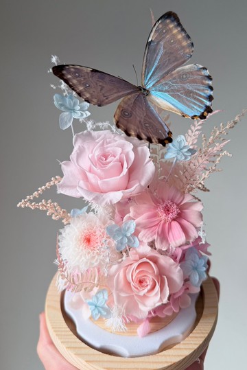 夢幻藍寶石-閃蝶永生玻璃花盅。入厝/綠玫瑰/退休/教師節/紀念