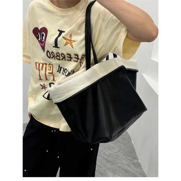 THREE新品網紅同款時尚百搭暗黑撞色托特通勤設計單肩大容量包女