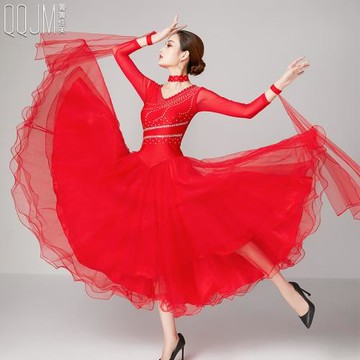 箐箐佳美摩登舞裙修身連衣裙2025新款演出服彈性大擺紗邊設計舞裙