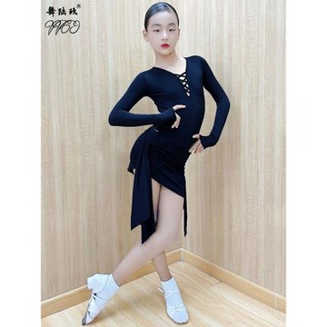 專業拉丁舞服女兒童高級舞蹈裙表演服套裝少兒拉丁舞練功服長袖冬