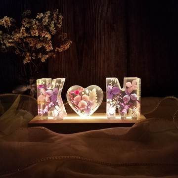 【粉紫白】客製保鮮花字母小夜燈 生日 結婚 開張禮物 字母燈