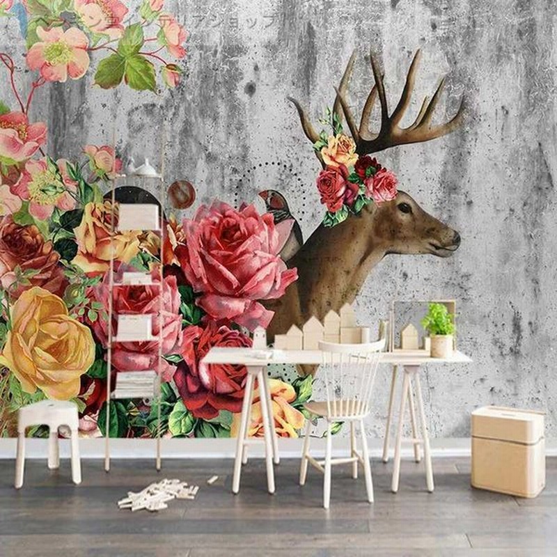 壁紙 ３d 立体 おしゃれ Diy お店 子供部屋 リビング 寝室 輸入壁紙 花柄 鹿 コンクリート モルタル 防水 通販 Lineポイント最大0 5 Get Lineショッピング