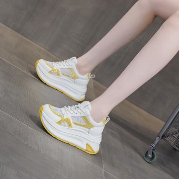 厚底透網小白鞋女2025新款單網休閑時尚輕便百搭小香風運動老爹鞋