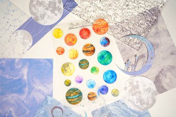 【Lunatic Planet】宇宙 星球 星夜 水彩插畫 PET貼紙 手帳 裝飾