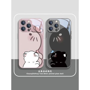 蝴蝶小貓蘋果15情侶手機殼iphone17新款14黑白13貓咪16promax卡通12可愛11高級感xs小眾x全包8plus玻璃air套