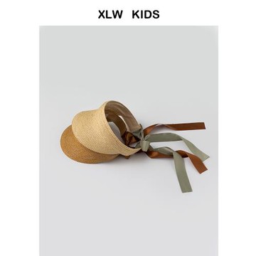長飄帶~兒童空頂帽子男女童草帽夏季出游大檐遮陽防曬寶寶沙灘帽
