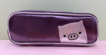 【震撼精品百貨】モノクロブー 黑白豬 SAN-X皮革鉛筆盒/筆袋-銀紫色#43631 震撼日式精品百貨