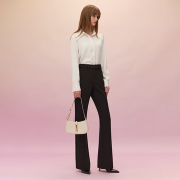 SO NICE 簡約腰帶不易皺時裝布彈力喇叭長褲