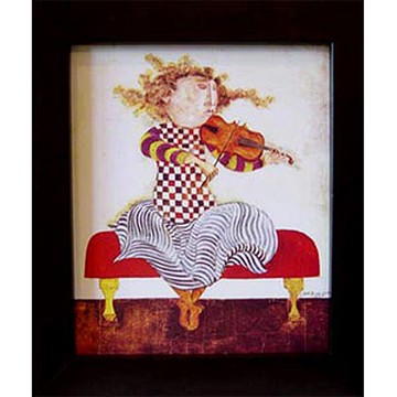 開運陶源 【小女孩拉提琴】Boulanger布蘭潔單人樂隊系列 世界名畫 掛畫 複製畫 壁飾 38x32cm