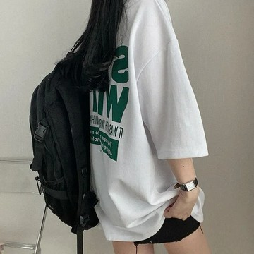 Vuja de 純棉 t恤 短袖上衣女 字母印花 T恤 韓國上衣 oversize T恤 潮流衣服 寬鬆上衣 ins風