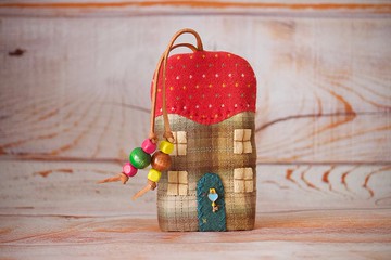 日式拼布風格House布藝鑰匙扣，柔軟舒適