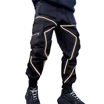 Men's Hip Hop Personalized Cargo Pants個性貼條男士貼袋工裝褲