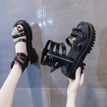 厚底羅馬涼鞋夏季女鞋內增高2023年新款坡跟時裝運動松糕高幫涼靴