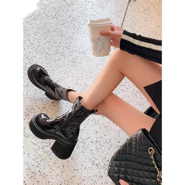 露涵思2024秋冬新款小個子增高厚底彈力單靴高跟防水臺粗跟瘦瘦靴