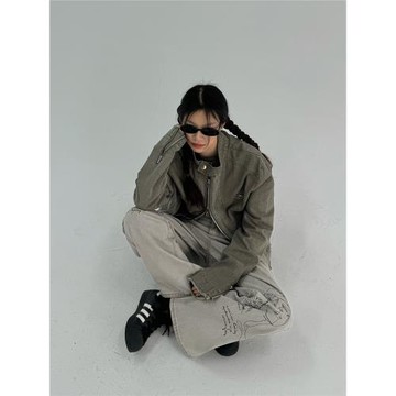 Sleepzoo 24SS 春季做舊復古牛仔短外套女 中性BF風小眾機車夾克