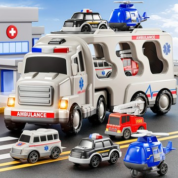 PLAYFUL TOYS 頑玩具 聲光運輸車 附小車 4個  33 x 10 x 13cm  白色 + 黑色 + 紅色  1組