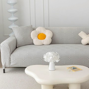 【好物良品】《三人座幾何波紋系列》立體提花彈力沙發罩180~220cm｜5色任選 贈抱枕套x1灰色 三人座