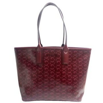 Michael Kors  滿版MK LOGO輕量托特包-(中款/酒紅色)