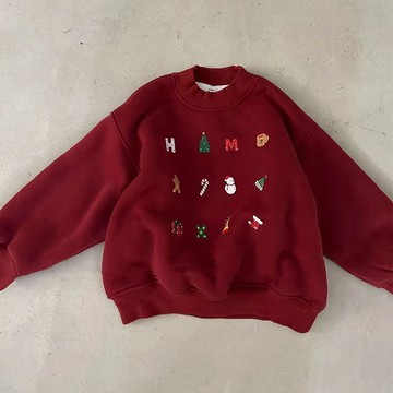 ARY 男女童上衣 兒童新年衣服 紅色衣服 2025新款聖誕童裝0-6歲男女童洋氣百搭圓領衛衣紅色喜慶新年上衣