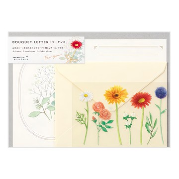日本MIDORI 貼紙信紙組 花束黃 - 精美花卉設計 傳遞溫暖心意  4張