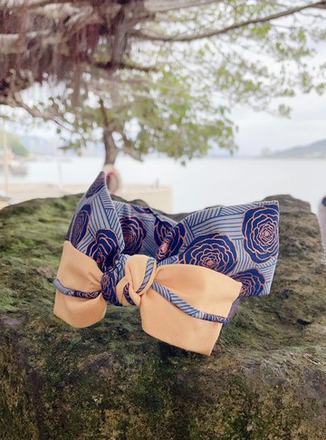 RARAKO樂子-手工髮箍/髮帶/親子髮飾 燙金絕美雙蝶-金花鈿-藍金