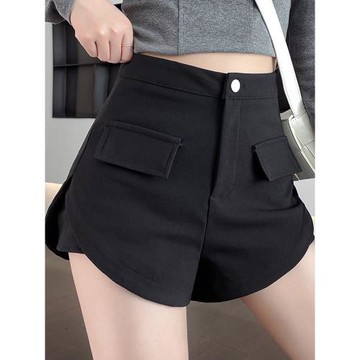 黑色西裝短褲女新款春秋天配靴子闊腿休閑褲外穿高腰a字打底靴褲